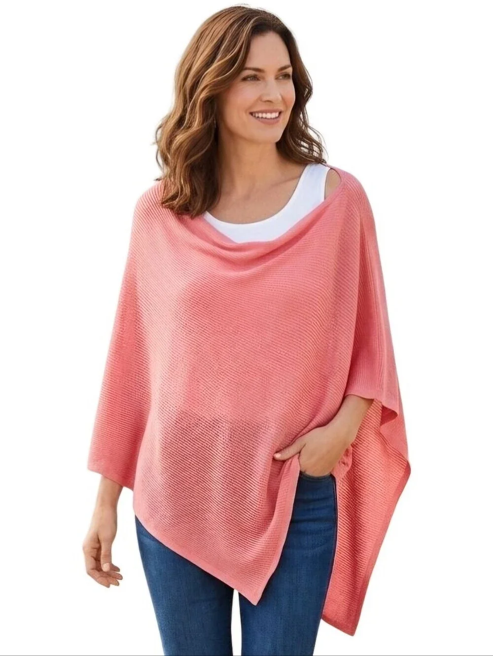 Talbots Coral Asymmetric Linen Blend Lightweight Poncho Cape Size M/L